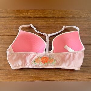 PINK Victorias Secret Nude Front Clip Racerback Push up underwire bra 34C Flower